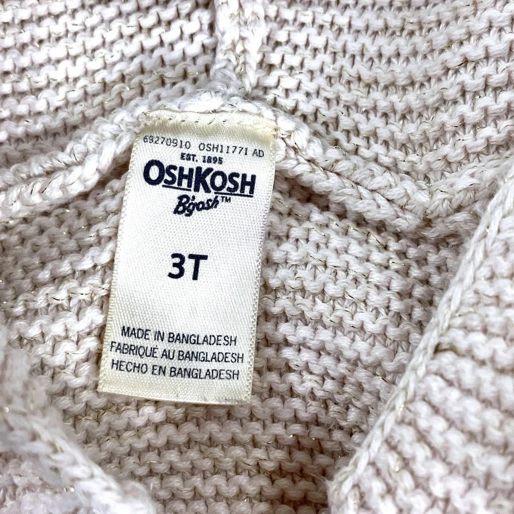 Oshkosh B'gosh Toddler Girls 3T Unicorn‎ Sweater Hooded Cardigan Knit Pink Cute